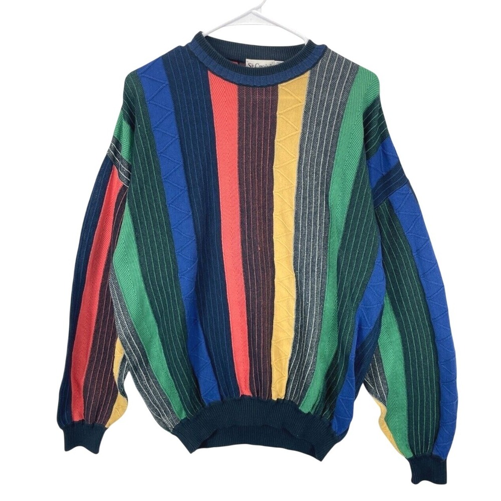 St. Croix Striped Crewneck Sweater Men's Size Large Multicolor Vintage Knit
